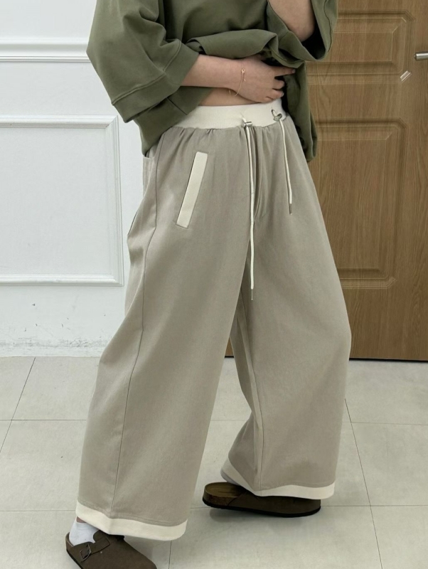 韓 褲管配色寬褲 3色