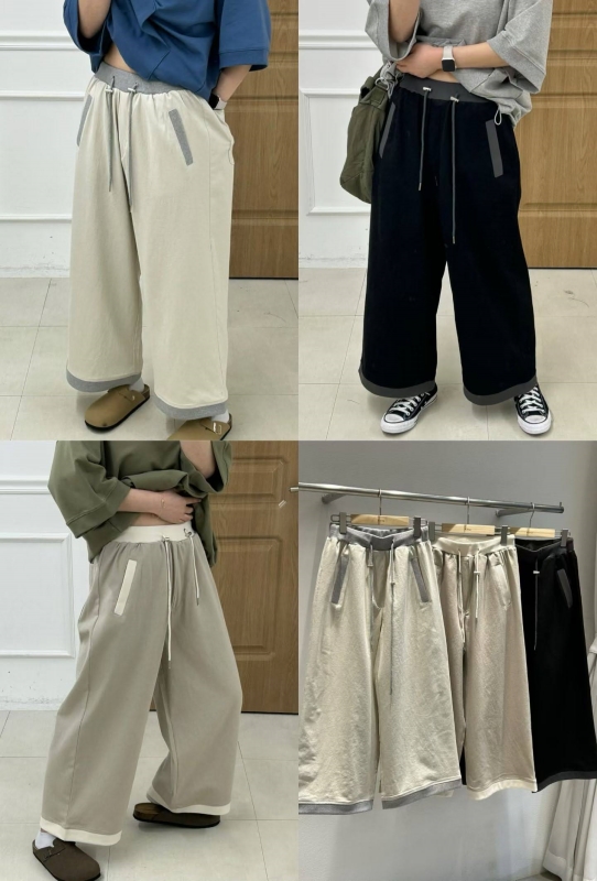 韓 褲管配色寬褲 3色