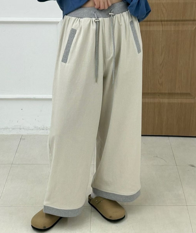 韓 褲管配色寬褲 3色