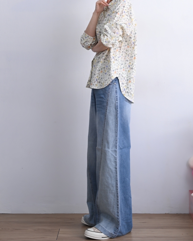 韓 斜線深淺牛仔褲 size