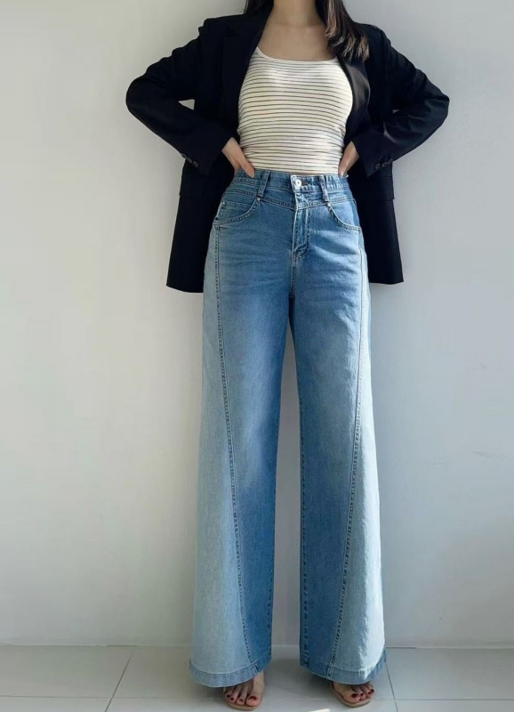 韓 斜線深淺牛仔褲 size