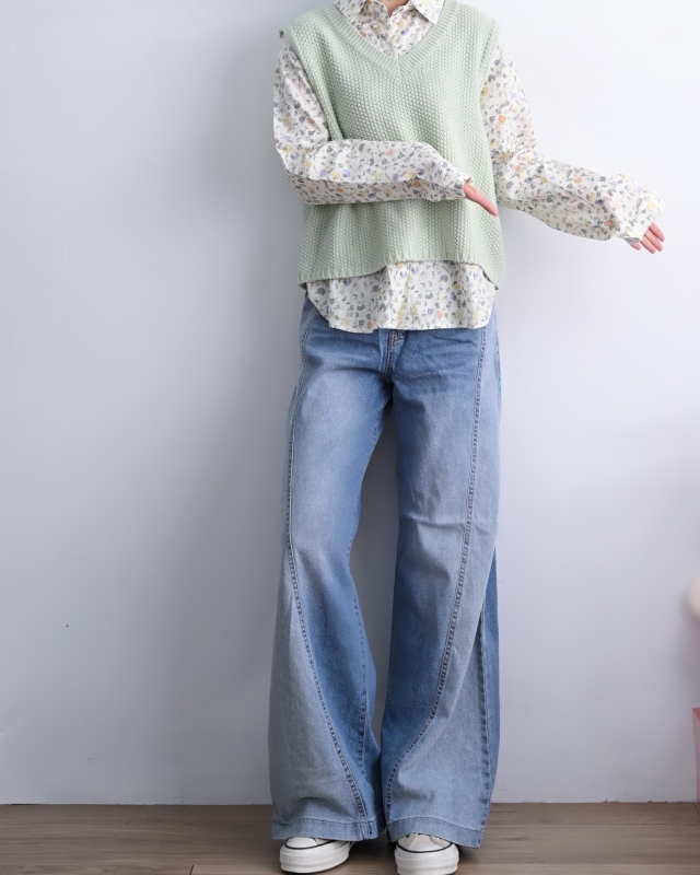 韓 斜線深淺牛仔褲 size