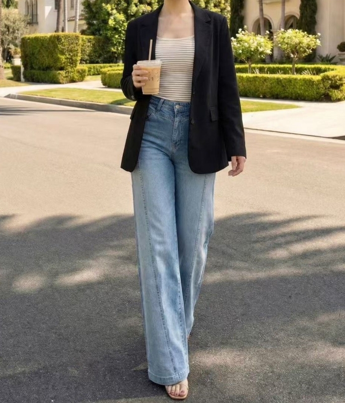 韓 斜線深淺牛仔褲 size