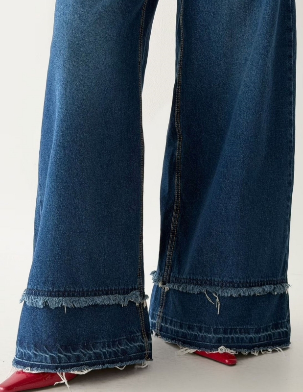 韓 雙層鬚鬚牛仔寬褲 size