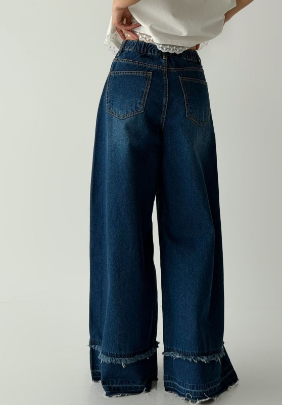 韓 雙層鬚鬚牛仔寬褲 size