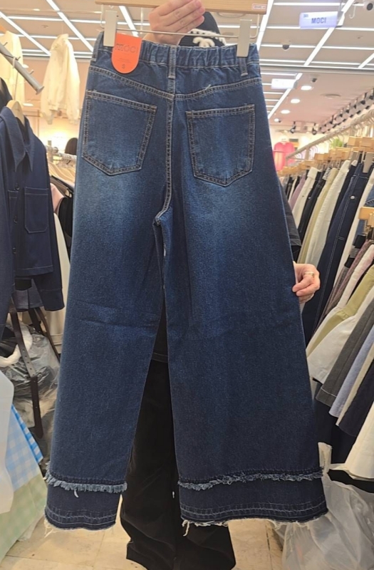 韓 雙層鬚鬚牛仔寬褲 size