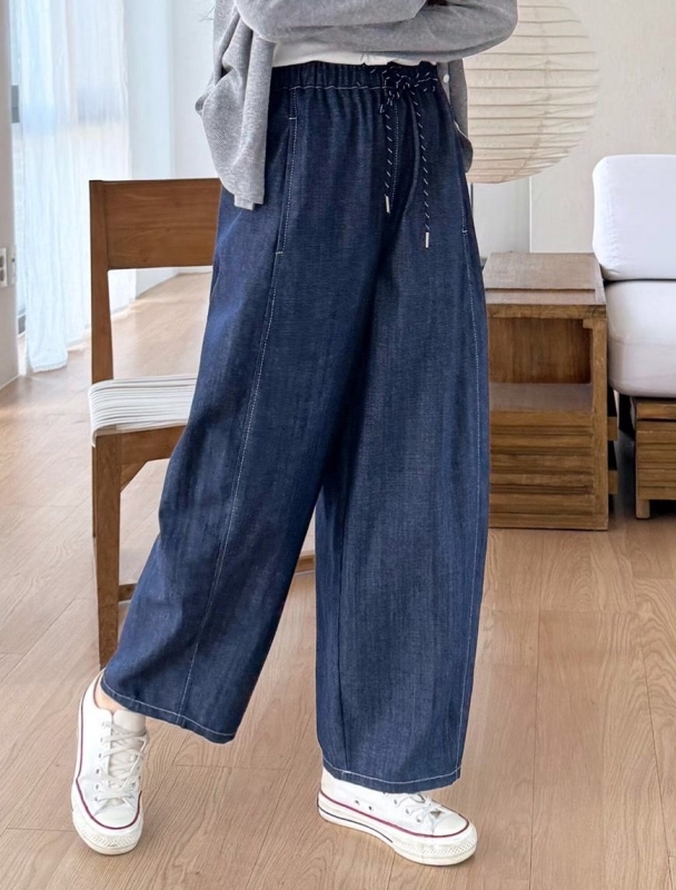 韓 斜前車線深藍小寬褲 size