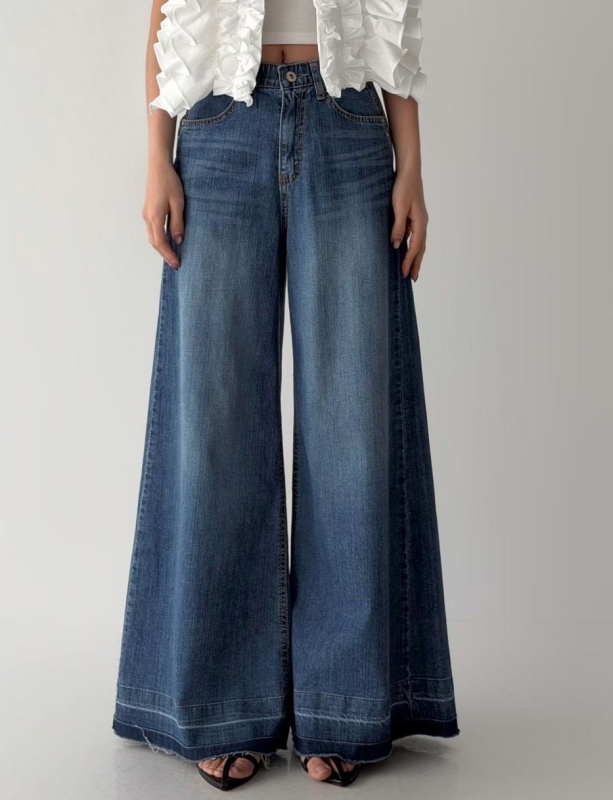 韓 深淺褲管牛仔寬褲 size