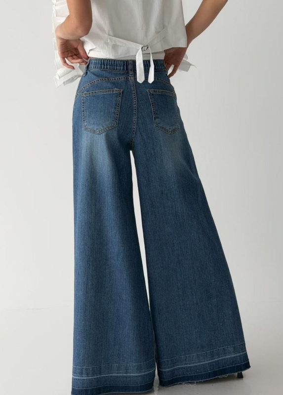 韓 深淺褲管牛仔寬褲 size