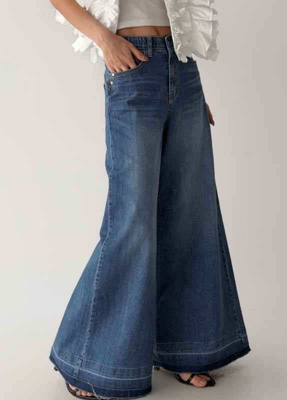 韓 深淺褲管牛仔寬褲 size