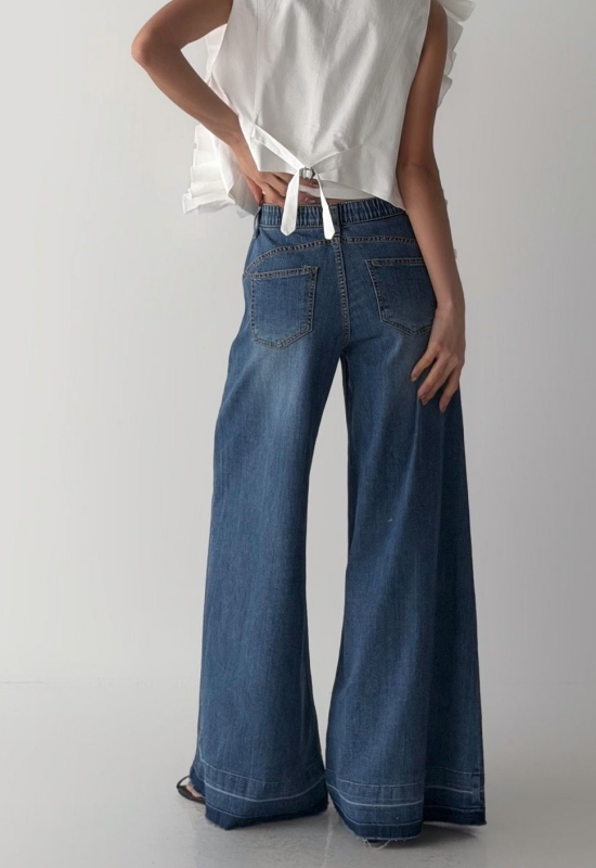 韓 深淺褲管牛仔寬褲 size