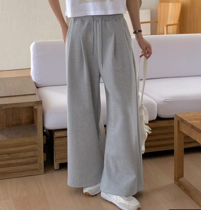 韓 前抓褶灰寬褲