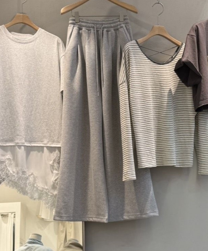 韓 前抓褶灰寬褲