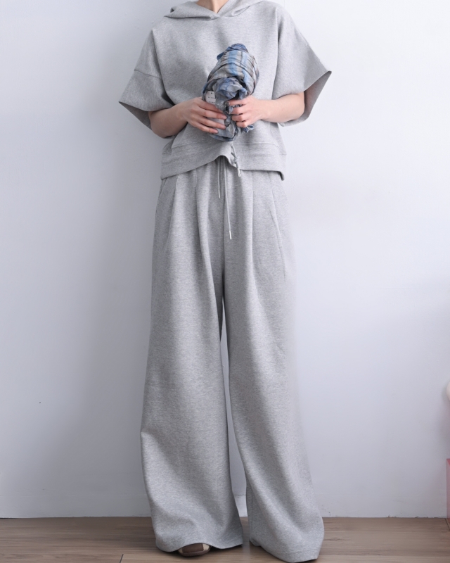 韓 前抓褶灰寬褲