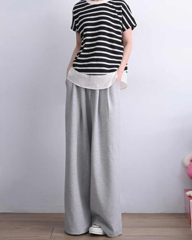韓 前抓褶灰寬褲