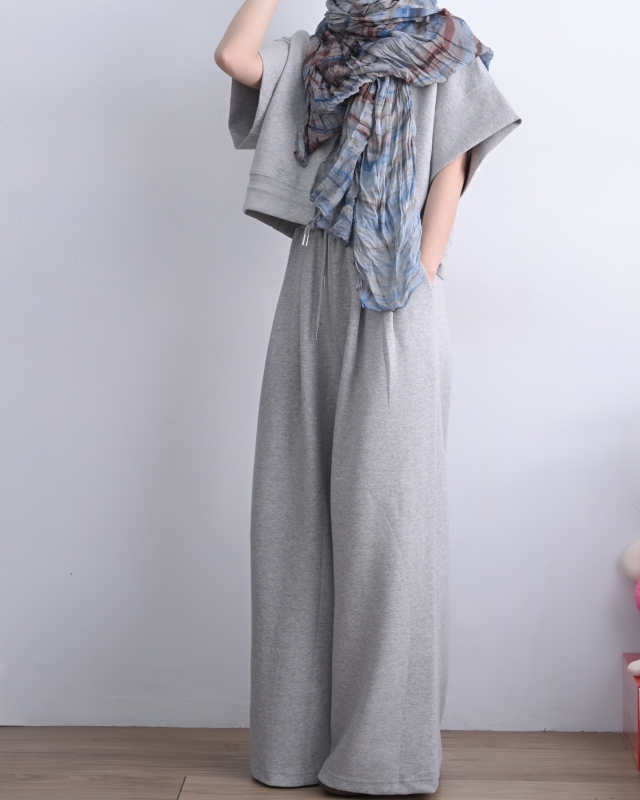 韓 前抓褶灰寬褲