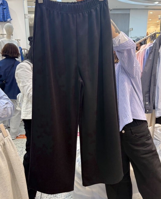 韓 腰鬆緊素色寬褲 2色