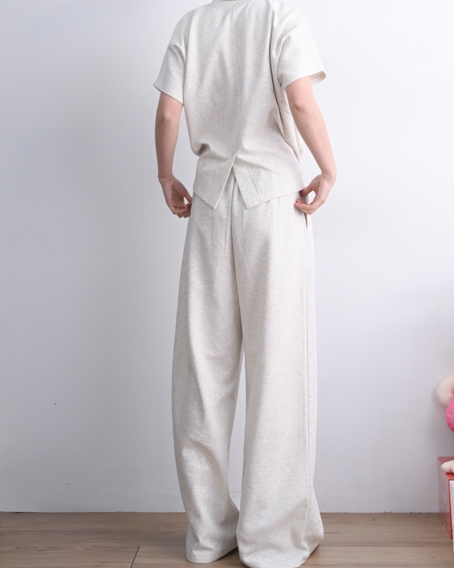 韓 腰鬆緊素色寬褲 2色