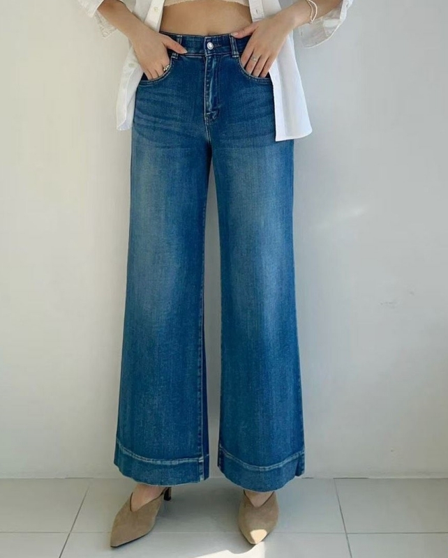 韓 大腿刷色牛仔褲