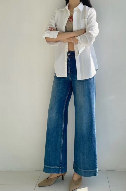 韓 大腿刷色牛仔褲