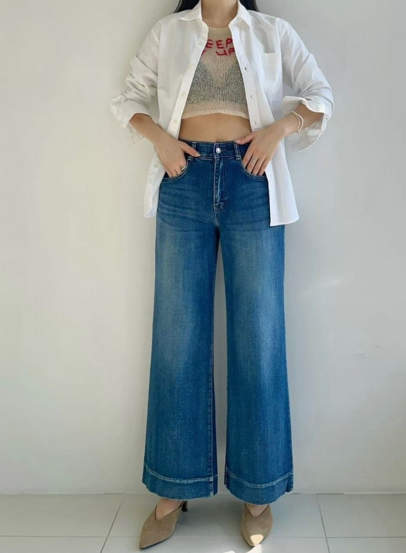 韓 大腿刷色牛仔褲