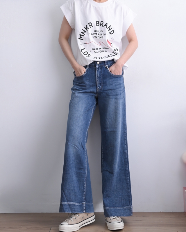 韓 大腿刷色牛仔褲