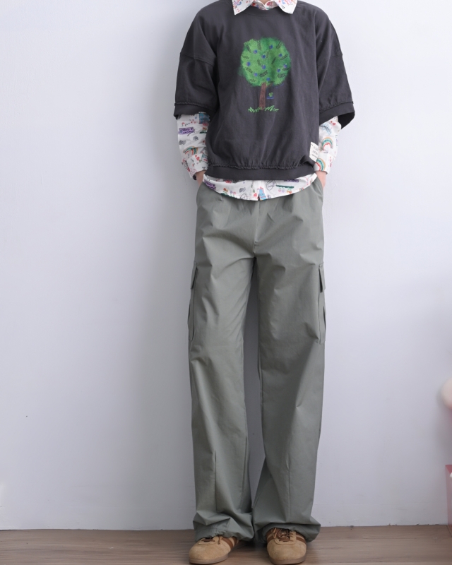 韓 側口袋縮口工裝褲 3色