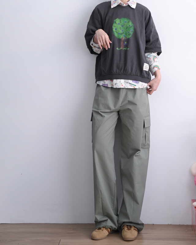 韓 側口袋縮口工裝褲 3色