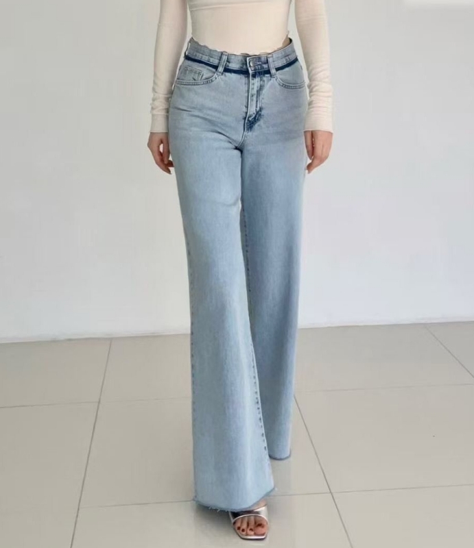 韓 腰線牛仔寬褲 2色 size