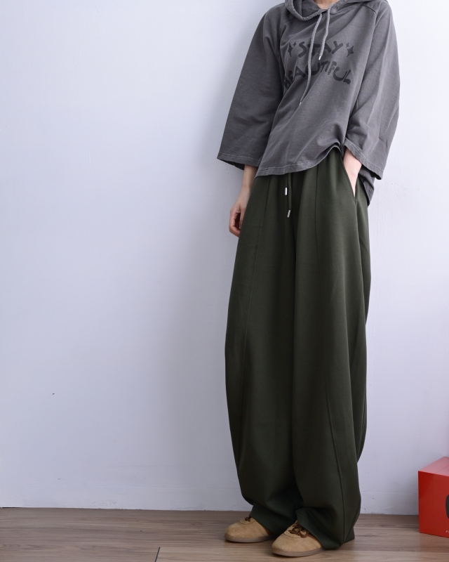 韓 低調雙層腰寬褲 4色