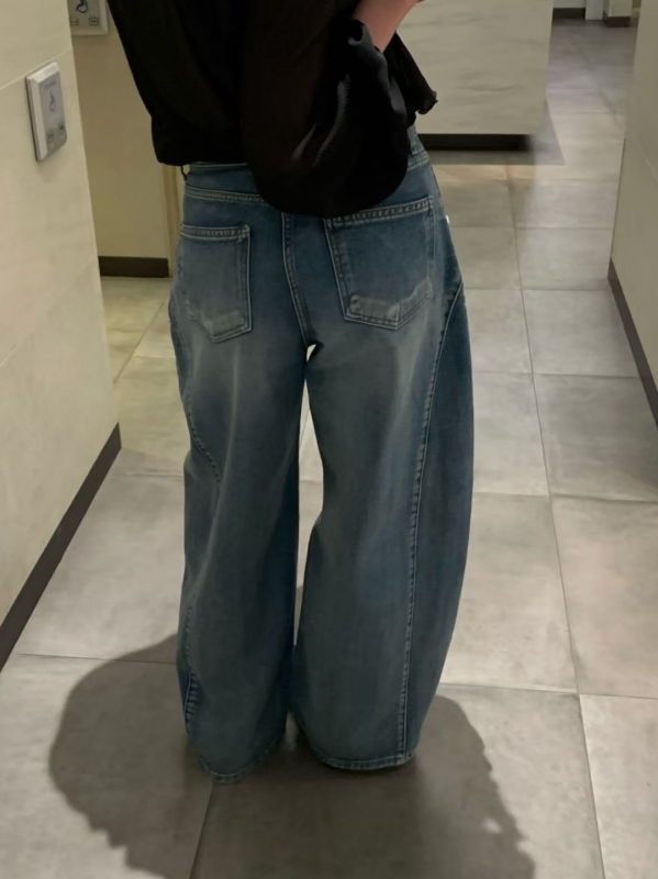 韓 側雙車線牛仔大寬褲