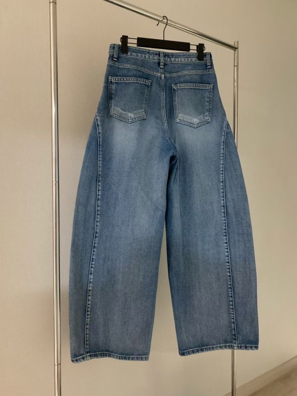 韓 側雙車線牛仔大寬褲