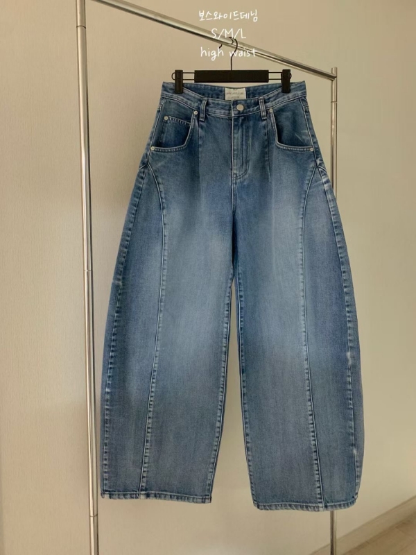 韓 側雙車線牛仔大寬褲