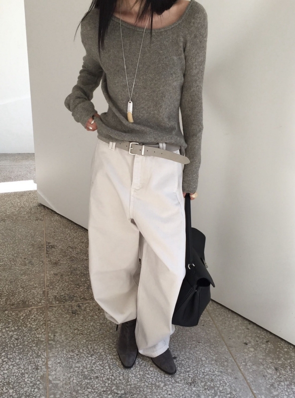 韓 附腰帶車線長褲 3色