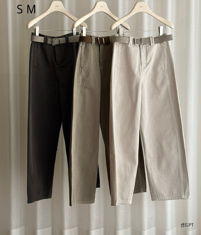 韓 附腰帶車線長褲 3色