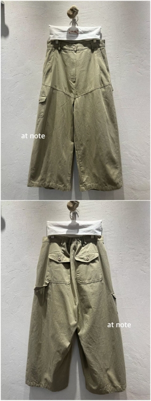 韓 彎線側口袋寬褲 2色