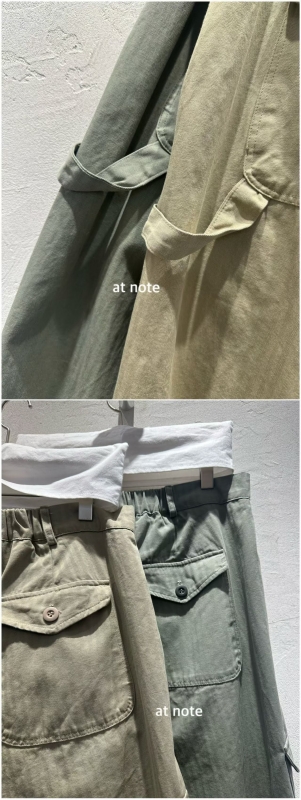 韓 彎線側口袋寬褲 2色