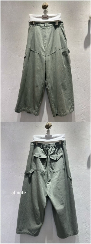 韓 彎線側口袋寬褲 2色