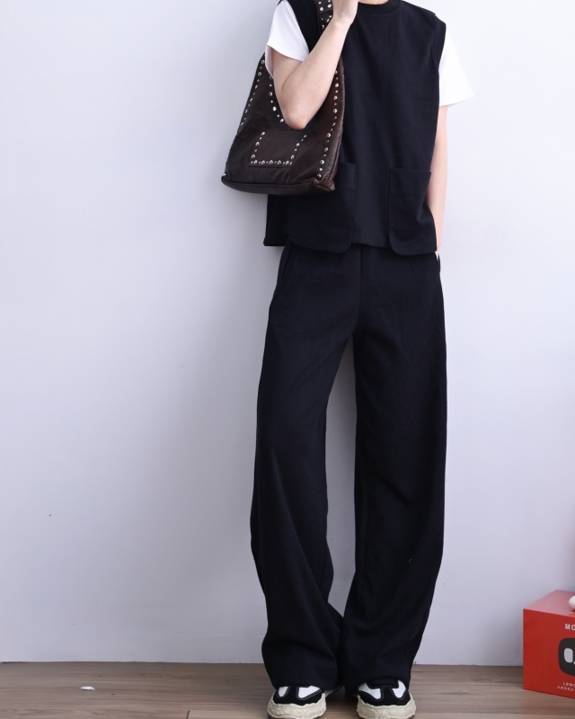 韓 素色腰鬆緊寬褲 2色 size