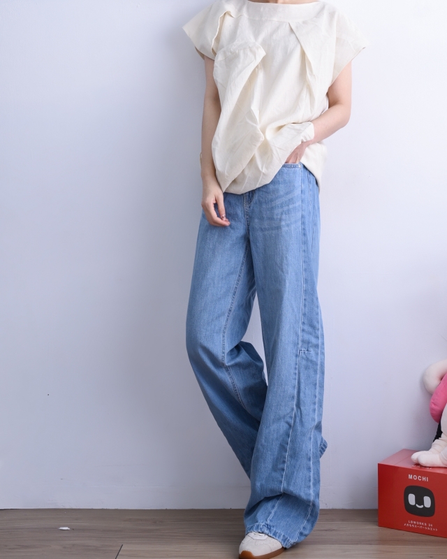 韓 淺刷色車線牛仔褲 size