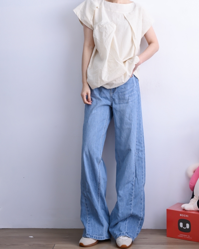 韓 淺刷色車線牛仔褲 size