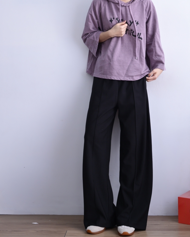 韓 平織帶車線寬褲 2色 size