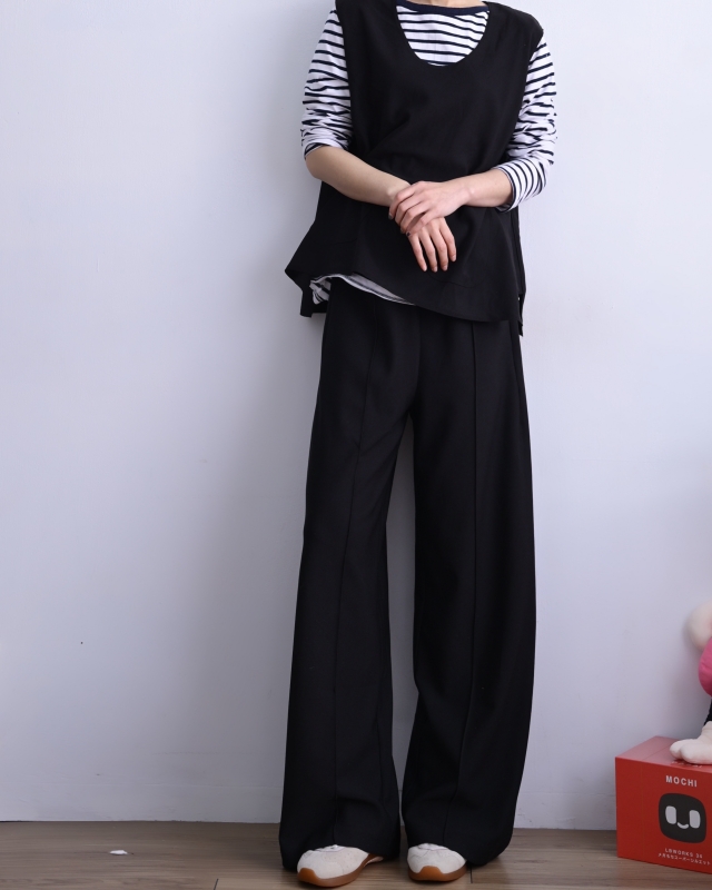 韓 平織帶車線寬褲 2色 size