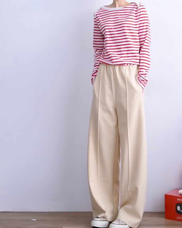 韓 平織帶車線寬褲 2色 size