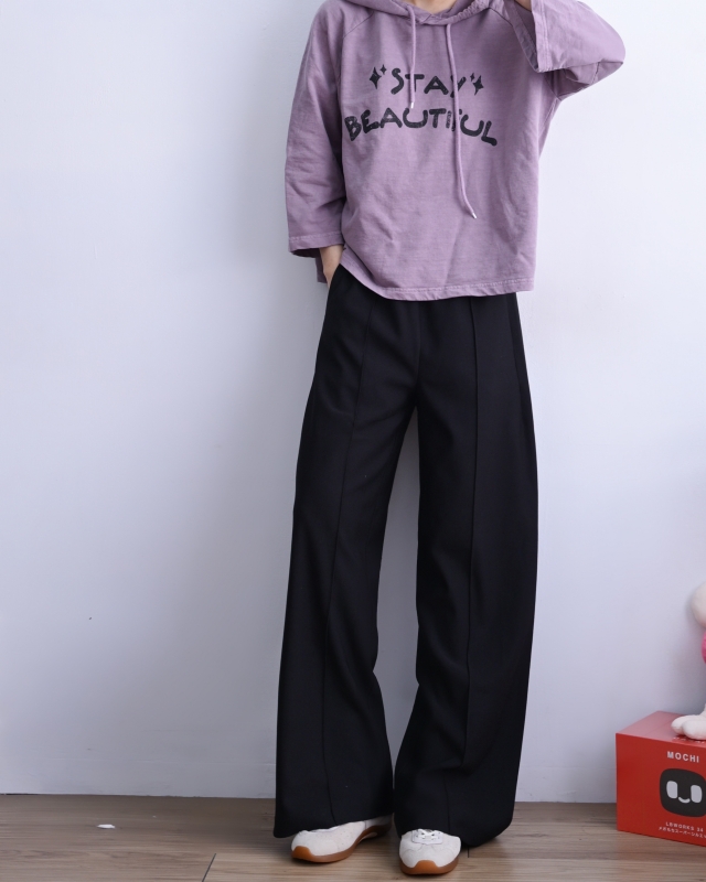 韓 平織帶車線寬褲 2色 size