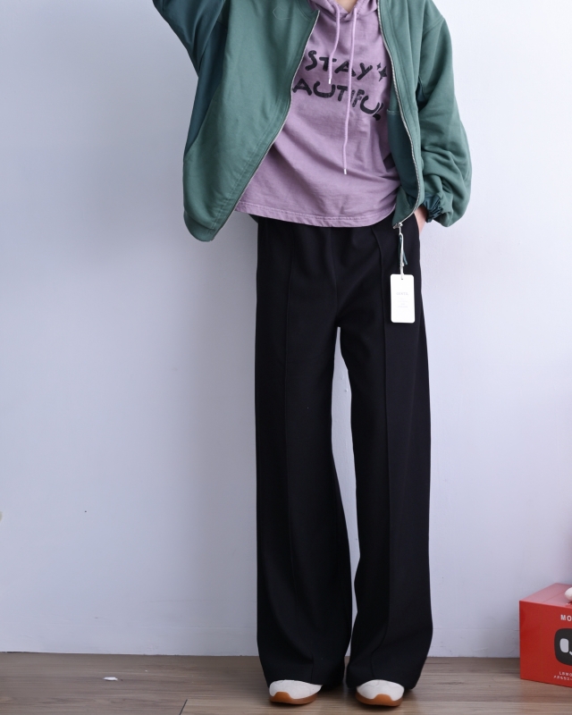 韓 平織帶車線寬褲 2色 size