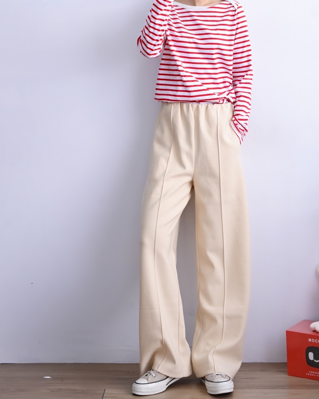 韓 平織帶車線寬褲 2色 size