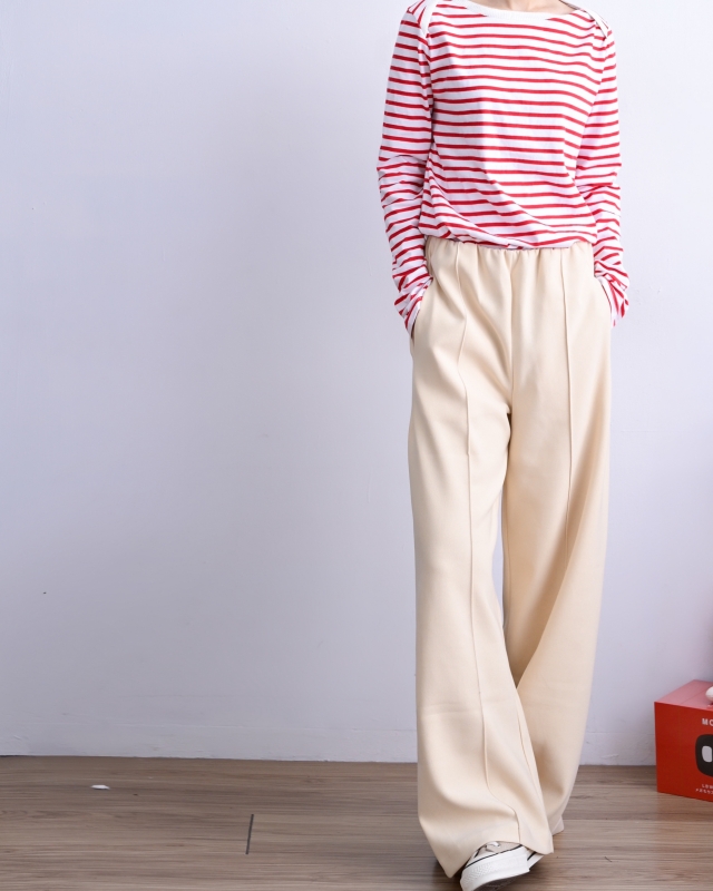 韓 平織帶車線寬褲 2色 size