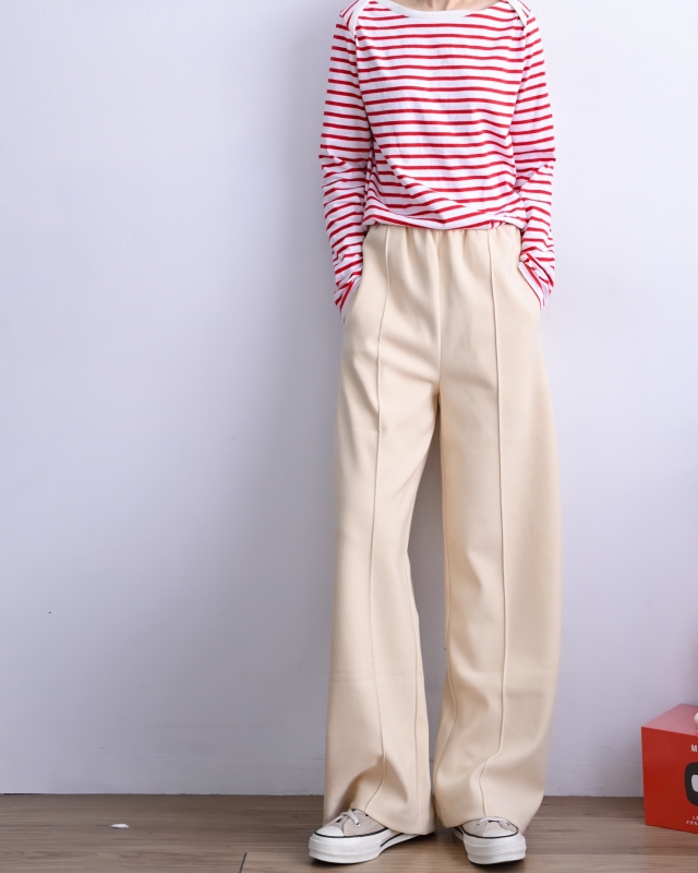 韓 平織帶車線寬褲 2色 size