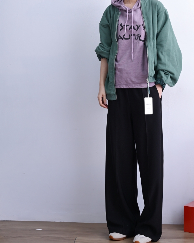 韓 平織帶車線寬褲 2色 size